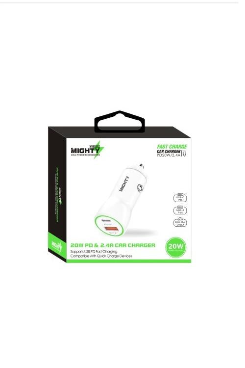Mighty 20W PD + 2.4A Dual-Port Car Charger - White MK148