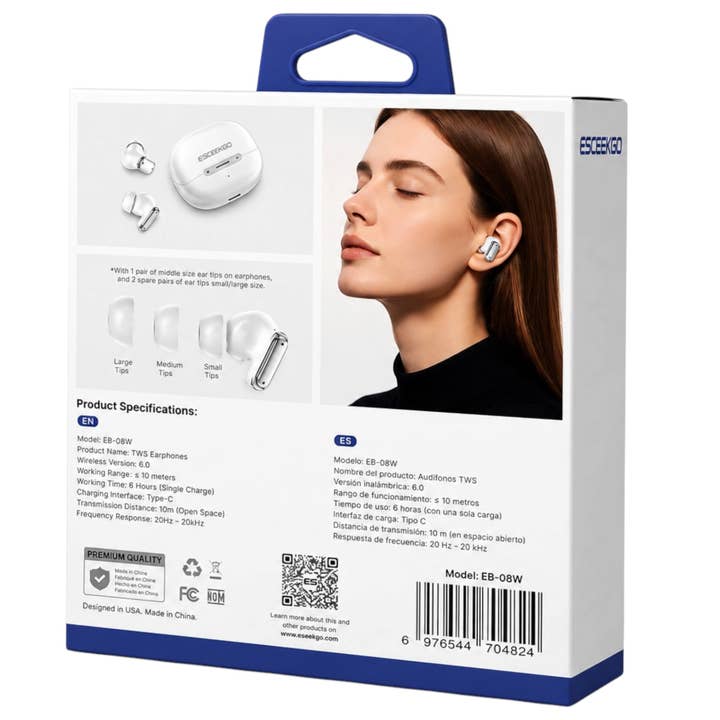 Eseekgo Premium Hi-Fi True Wireless Earbuds - White EB08W