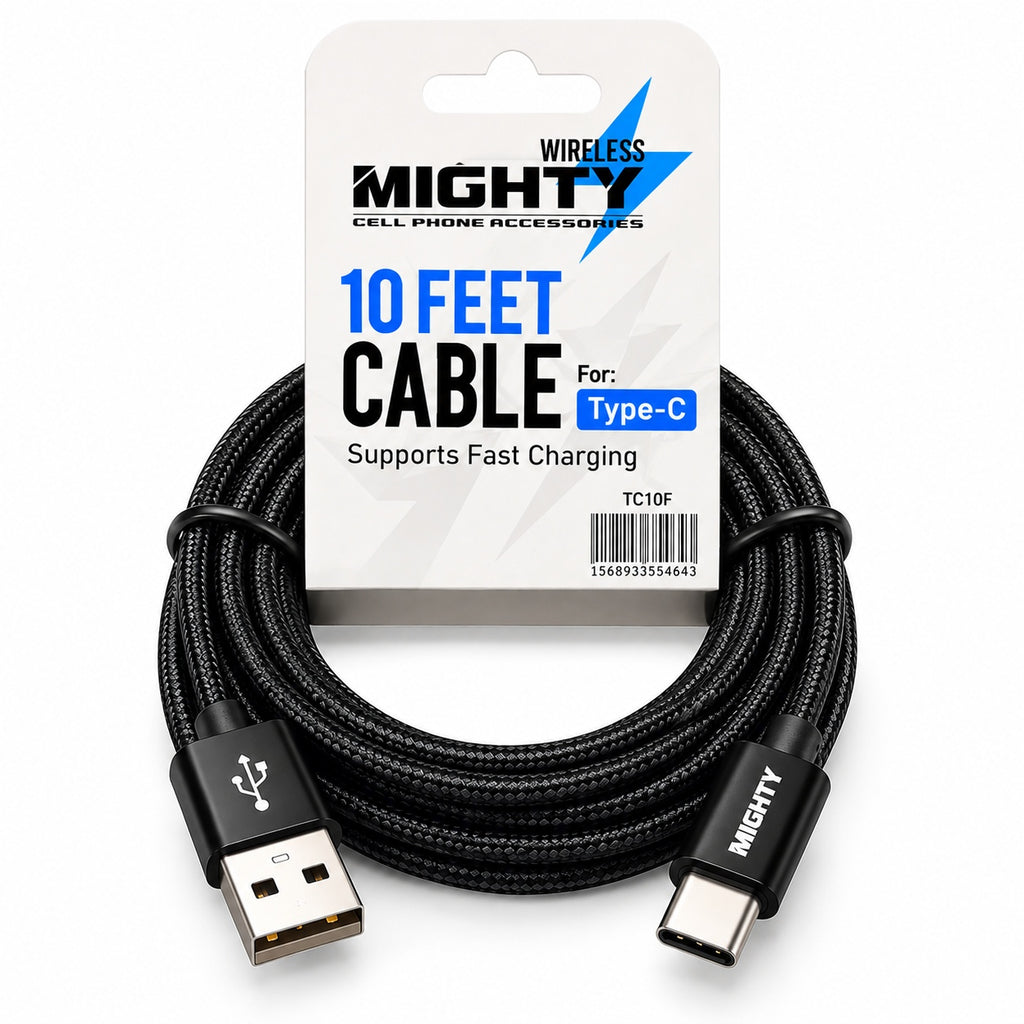 10 FT Solid Fabric USB-A to USB-C Charging Cable